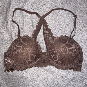 PINK brown lace racerback bra